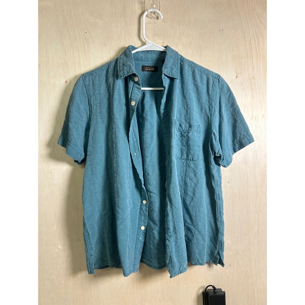 Tasso Elba Button Down Women Medium Teal Blue Excellent Silk Blend Textured